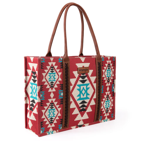 Wrangler Tote Bag for Women Aztec Top Handle Satchel Purse Boho Shoulder Handbags Western Hobo Fall Collection Gift Burgundy Red XY6 WG2203-8119DBDY Wrangler