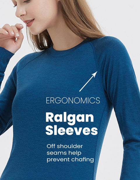 Iguana Womens 100% Merino Wool Base Layer Sets for Ski Lightweight Thermal Underwear Navy Blue Small