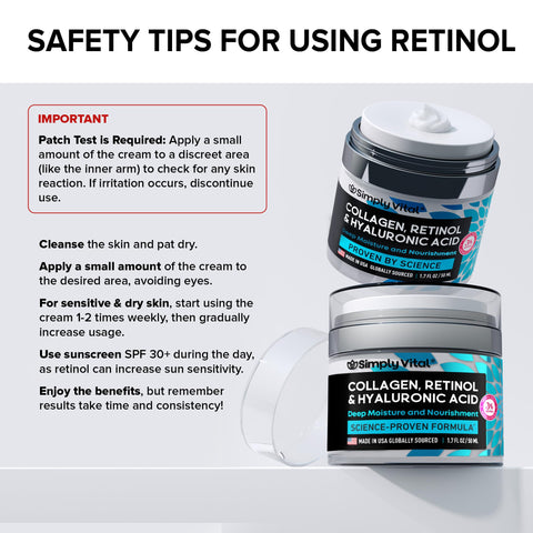 SimplyVital Collagen, Retinol & Hyaluronic Acid Cream - Anti-Aging Face Moisturizer for Face, Neck & Décolleté - Made in USA, Daily Moisturizer Face Cream - 1.7 fl.oz. SimplyVital