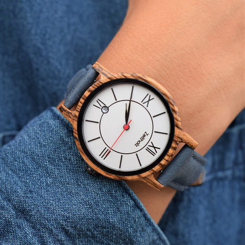 Zeitholz Wooden Watch Women, Wooden Watch, Gifts, Analog Watch, Date, New Rosenbach Collection 36mm, Natural Wood, Japanese Quartz Movement, Leather Strap. (White) Zeitholz