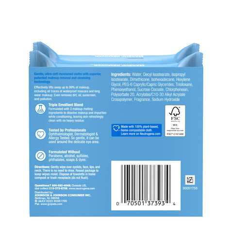 Neutrogena Makeup Remover Wipes, Daily Facial Cleanser Towelettes, Gently Cleanse and Remove Oil & Makeup, Alcohol-Free Makeup Wipes, 2 x 25 ct Neutrogena