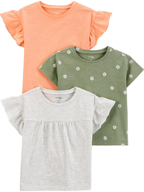 Simple Joys By Carter's Girls Short-sleeve Tops, Mulitpacks Baby And Toddler T-Shirt Set, Pink/Green/Floral, 2T US
