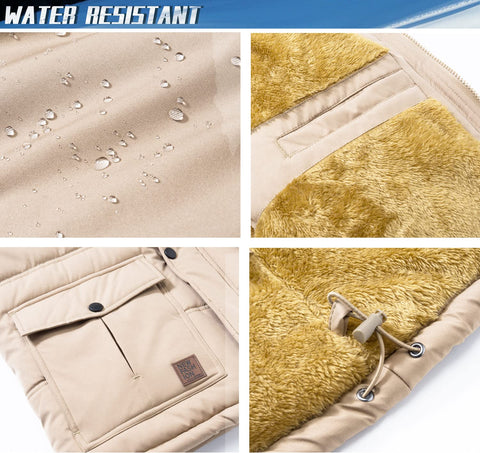 TACVASEN Coat for Men Winter Jacket with Hood Water Repellent Windbreaker Warm Fleece Hiking Jacket Black