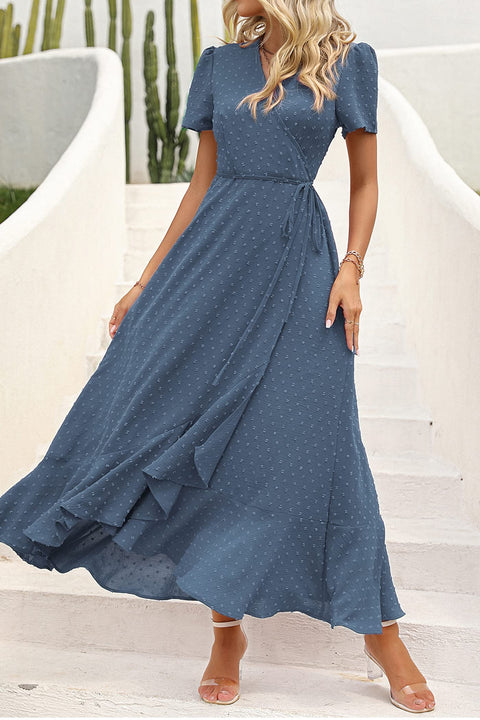 PRETTYGARDEN Women's Summer Wrap Maxi Dress Casual Boho Floral V Neck Short Sleeve Ruffle Hem Split Beach Long Dresses (Z_Blue,X-Large) PRETTYGARDEN