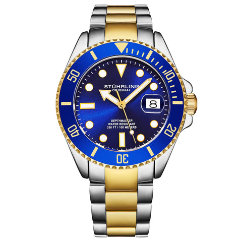 Stuhrling Original Men's Dive Watch, Swiss Movement, Stainless Steel, Blue Dial, Stainless Steel Bracelet, 100M Water Resistant Stuhrling Original