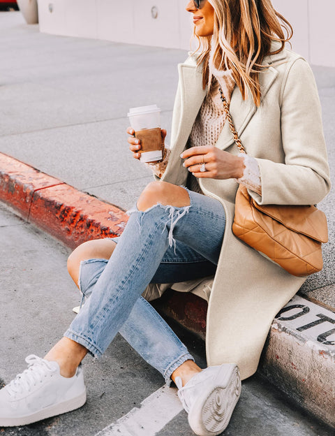 Hooever Women's Winter Wool Coat Casual Notch Lapel Single-Breasted Peacoat(beige-M01)