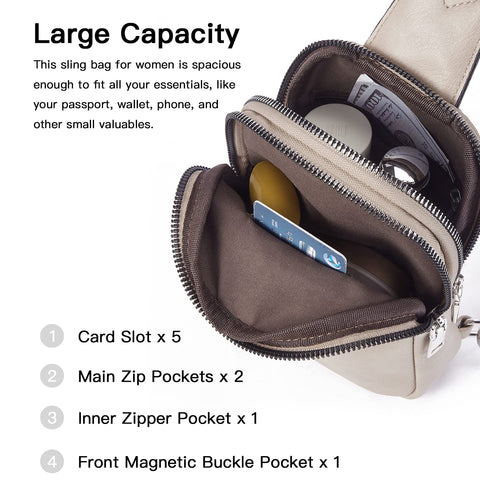 Telena Sling Bag for Women Vegan Leather Fanny Pack Crossbody Bags Chest Bag for Women Grey Telena