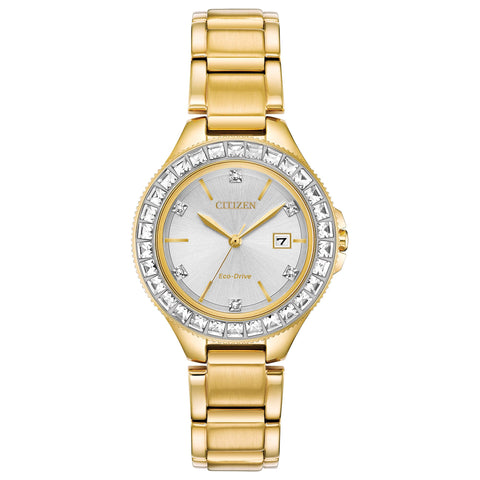 Citizen Women's Eco-Drive Dress Classic Crystal Watch in Gold-tone Stainless Steel, Silver Dial (Model: FE1192-58A) Citizen