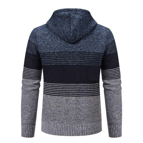 Mylldey Mens Hoodies Knit Sweater, Full Zip Fleece Lined Cardigan Sweaters Casual Regular Fit Knit Hooded Men Sweater Jacket(Blue, L)