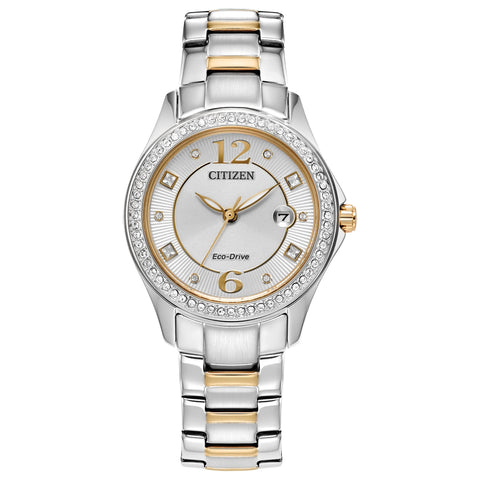 Citizen Ladies' Eco-Drive Classic Crystal Watch in Two-Tone Stainless Steel, Silver-Tone Dial Citizen