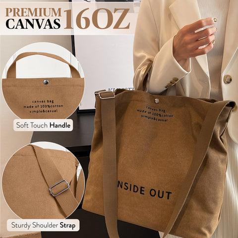 Tote Bag for Women, Large Canvas Bags Women Gift, Fashion Crossbody 16oz 100% Cotton Canvas Bag, Large Capacity Shoulder Bag (Brown)