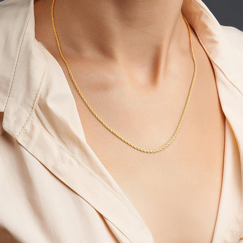 KROMPG Necklace 14k Gold Necklace for Women 2mm Rope Gold Chain Necklace Woman Men Non-Tarnish & Dainty Gold Necklace for Women All Lengths 16-26 Inches (Length 20 Inches) KROMPG