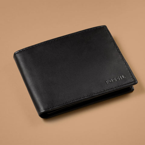 Fossil Men's Derrick Leather RFID-Blocking Bifold with Flip ID Wallet, Black, (Model: ML3681001) Fossil