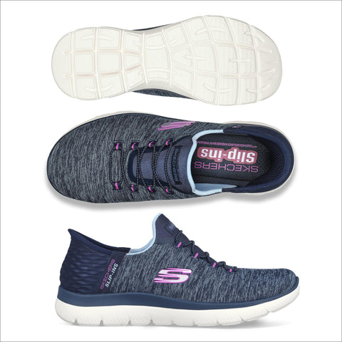Skechers Women's Summits Hands-Free Slip-Ins – Memory Foam Insole, Heel Pillow, Vegan Materials Sneaker, Navy Purple, 7.5