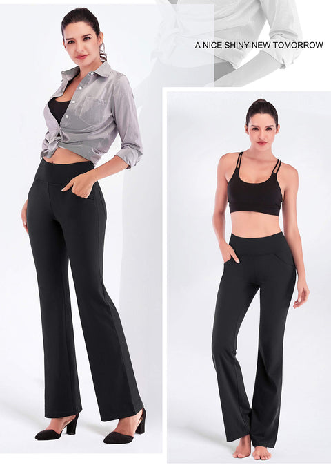 IUGA Bootcut Yoga Pants with Pockets for Women Wide Leg Pants High Waist Workout Pants Tummy Control Work Pants 4 Pockets IUGA