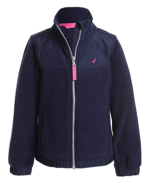 Nautica Girls Full-zip Fleece Jacket, Signature Logo Design, Ligthweight & Wind Resistant Sweater, Navy, 12-14 US
