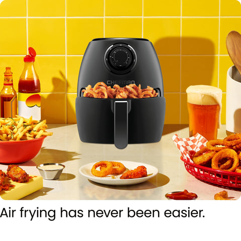 CHEFMAN Small Air Fryer Healthy Cooking, 3.6 Qt, Nonstick, User Friendly and Dual Control Temperature, w/ 60 Minute Timer & Auto Shutoff, Dishwasher Safe Basket, Matte Black, Cookbook Included Chefman