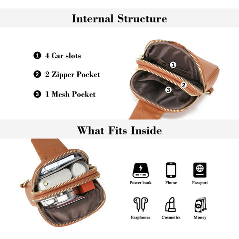 INICAT Travel Small Sling Bag Faux Leather Crossbody Bags Purses Women Fanny Packs Cross Body Bag for Woman Gifts(Brown)
