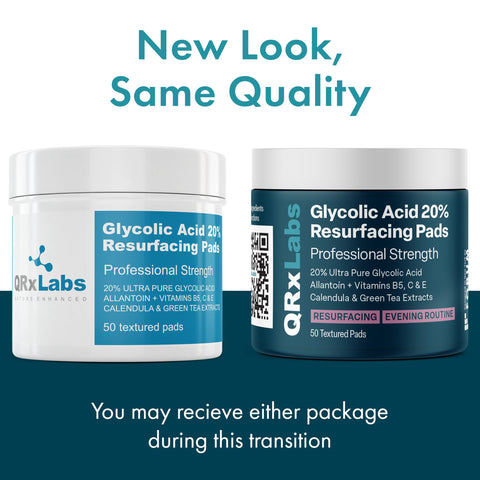 Glycolic Acid 20% Resurfacing Pads for Face & Body with Vitamins B5, C & E, Green Tea, Calendula, Allantoin - Exfoliates Surface Skin and Reduces Appearance of Fine Lines and Wrinkles - Peel Pads QRxLabs