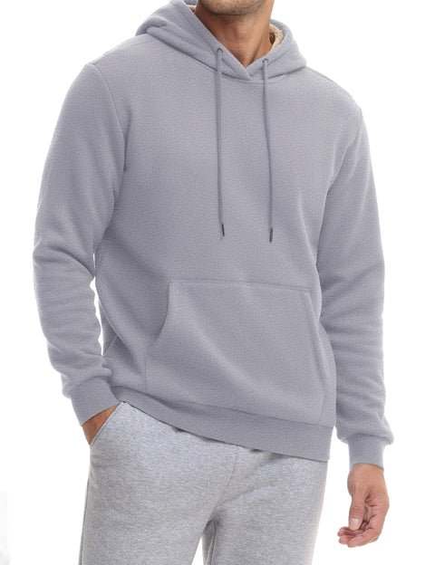 EKLENTSON Mens Sweatshirts Hoodies Pullover Heavyweight Fleece Lined Hoodies Winter Warm Casual Pullover Lightgrey L
