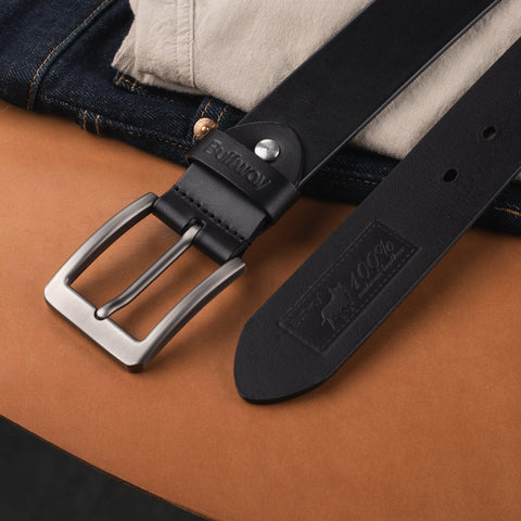 Buffway Men’s Full Grain Leather Belt – Solid One-Piece Leather, 1.5” Wide for Jeans & Business Casual, Gift Box Included - 34” Black