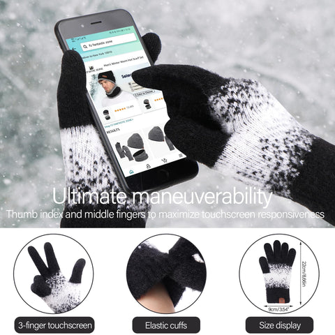 Womens Winter Knit Beanie Hats and Touchscreen Gloves Long Scarf Set with Warm Fleece Lined Skull Caps Scarves for Women Black White FZ FANTASTIC ZONE