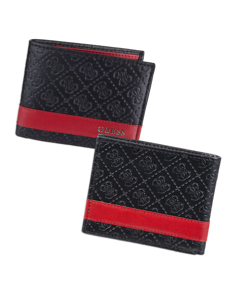 Guess Men's Leather Slim Bifold Wallet, Black/Red, One Size GUESS
