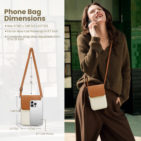befen Genuine Leather Small Crossbody Bags for Women, Woman Cell Phone Cross body Purse Bag with RFID Blocking Card Slots Beige Brown