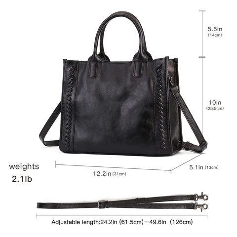 Genuine Leather Handbags Purses for Women Tote Crossbody Top Handle Bag Leather Satchel Handbag for Women Ladies Black Zhuoliang