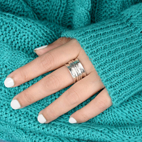 Boho-Magic 925 Sterling Silver Spinner Ring for Women 3 Fidget Rings Band Wide Hammered (9) Boho-Magic