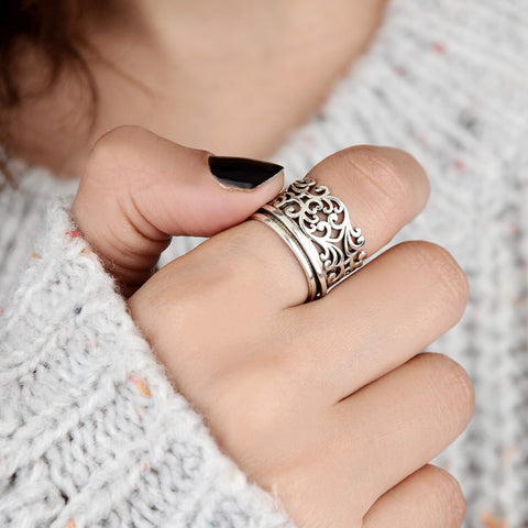 Boho-Magic 925 Sterling Silver Spinner Ring for Women Boho Fidget Filigree Ring Band (7) Boho-Magic