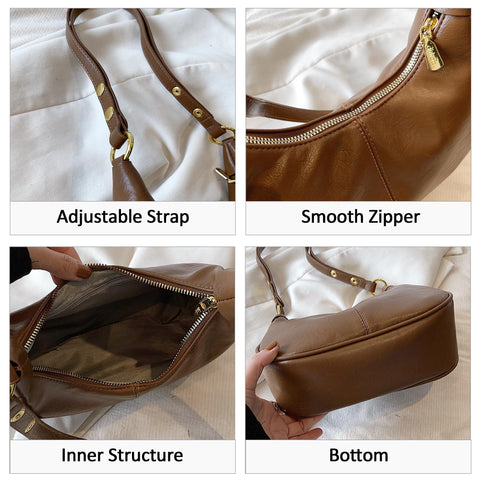 JYG Small Hobo Bags for Women Retro Crescent Coffee Shoulder Purse Fall Soft Crossbody Handbag 2025