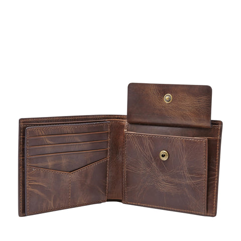 Fossil Men's Derrick Leather RFID-Blocking Bifold with Coin Pocket Wallet, Dark Brown, (Model: ML3687201) Fossil