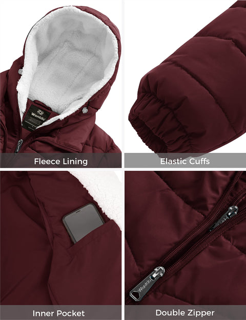 wantdo Women's Hooded Winter Jacket Light Weight Puffer Jackets Wine Red Small