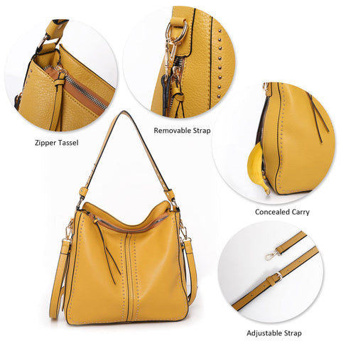 Montana West Large Leather Hobo Handbag for Women Studded Shoulder Bag Crossbody Purse (Mustard) MWC-1001MSTD Montana West