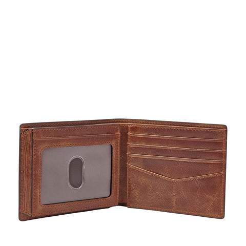 Fossil Men's Derrick Leather RFID-Blocking Bifold with Flip ID Wallet, Brown, (Model: ML3681200) Fossil