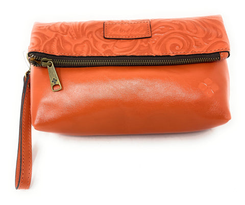 Patricia Nash Valerie Tooled Leather Foldover Clutch Wristlet, Apricot Patricia Nash