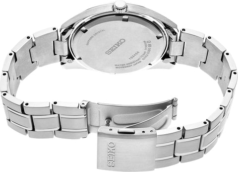 Seiko SUR369 Watch for Men - Essentials - Silver Dial with Sunray Finish, Date Calendar, Titanium Case & Bracelet, Sapphire Crystal, and 100m Water Resistant SEIKO