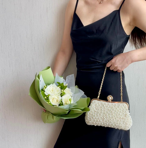 ASPHODELCHIC Women Pearl Evening Bag Bride Beaded Clutch Purse Cream White for Wedding Party (Ivory white) Small ASPHODELCHIC