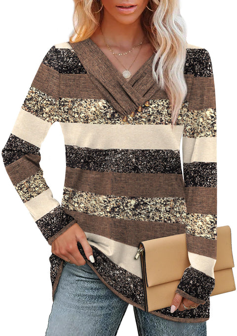 WIHOLL Long Sleeve Shirts for Women Early Fall Fashion 2025 Women's Clothing Ladies Tops and Blouses V Neck Tshirts Shirts Fall Fashion Must Haves Business Casual Teacher Outfits L