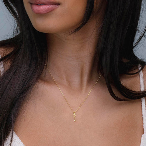 Gold Key Charm Pendant - 10 Karat Gold - Key Design Jewelry - Valentines Day Pendant (Style 1)