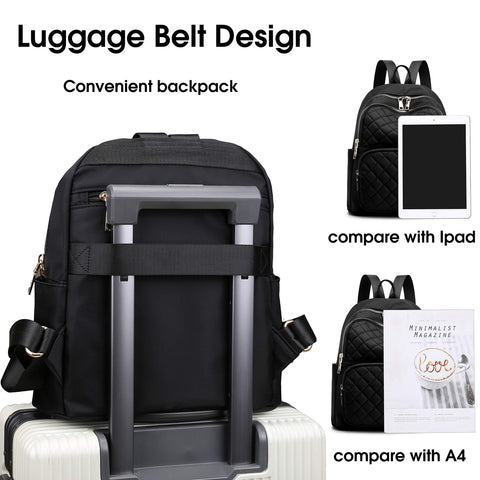 Gazigo Backpack for Women, Nylon Travel Backpack Purse Black Shoulder Bag Small Casual Daypack for Womens(Black Quilted) Gazigo