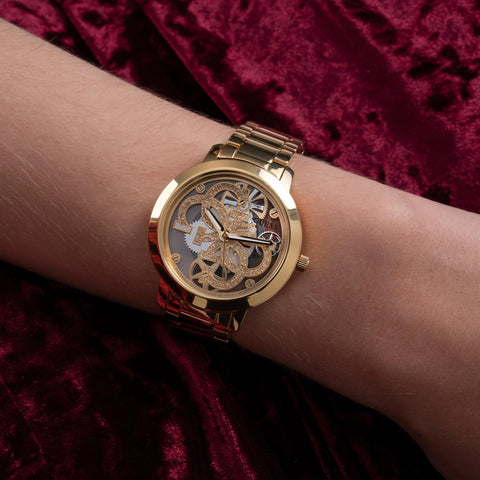 GUESS Ladies Trend Clear 36mm Watch – Glitz Dial with Gold-Tone Stainless Steel Case & Bracelet GUESS
