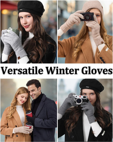 REACH STAR 2 Pairs Winter Gloves for Women, Touch Screen Warm Knit Thermal Gloves for Cold Weather for Hiking Driving Running Christmas Gifts Stocking Stuffers