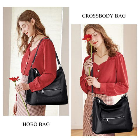 Over Earth Hobo Purses and Handbags for Women Genuine Leather Shoulder Bag Crossbody Purse(O171E Black) Over Earth