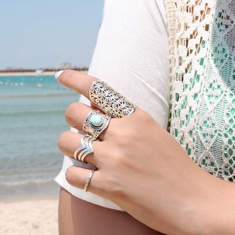 Boho-Magic Sterling Silver Ring for Women Statement Large Wide Band Full Finger (9) Boho-Magic
