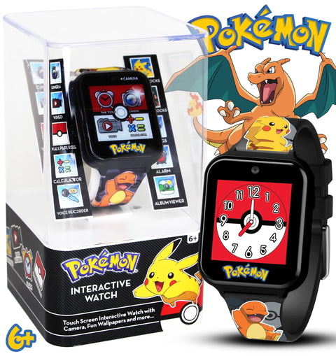 Pokémon Interactive Kids Smartwatch – Touchscreen Watch with Games, Camera, Voice Recorder, Step Tracker, Alarm & Timer – 10 Pokémon Watch Faces, USB Rechargeable – Fits Wrists 5.5" to 8"