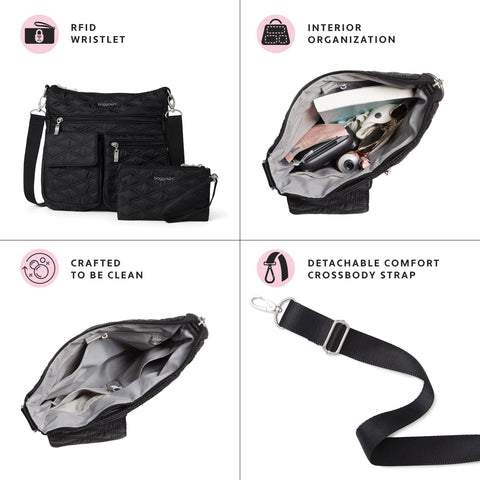 Baggallini womens Modern Everywhere Slim Crossbody, Black Quilt, One Size US Baggallini