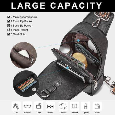 CLUCI Cross Body Bag Purse for Women, Sling Bag Crossbody Purse, Leather Sling Bag Crossbody Bags Trendy Chest Bag for Travel CLUCI