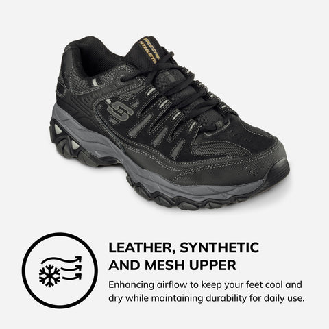 Skechers Men's Afterburn M. Fit Fashion Sneakers – Leather Upper, Memory Foam Insole, Rubber Outsole, Black/Charcoal, 10.5 X-Wide